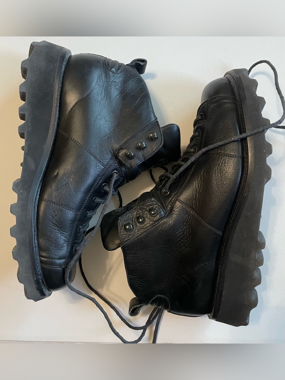 Cole Haan Men’s Black Leather Lace-Up High-Top Combat Boots Vintage - Picture 7 of 13